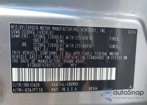 2024 Toyota Rav4 Xle Premium z USA, uszkodzony, nr VIN 4T3B6RFV2RU152367